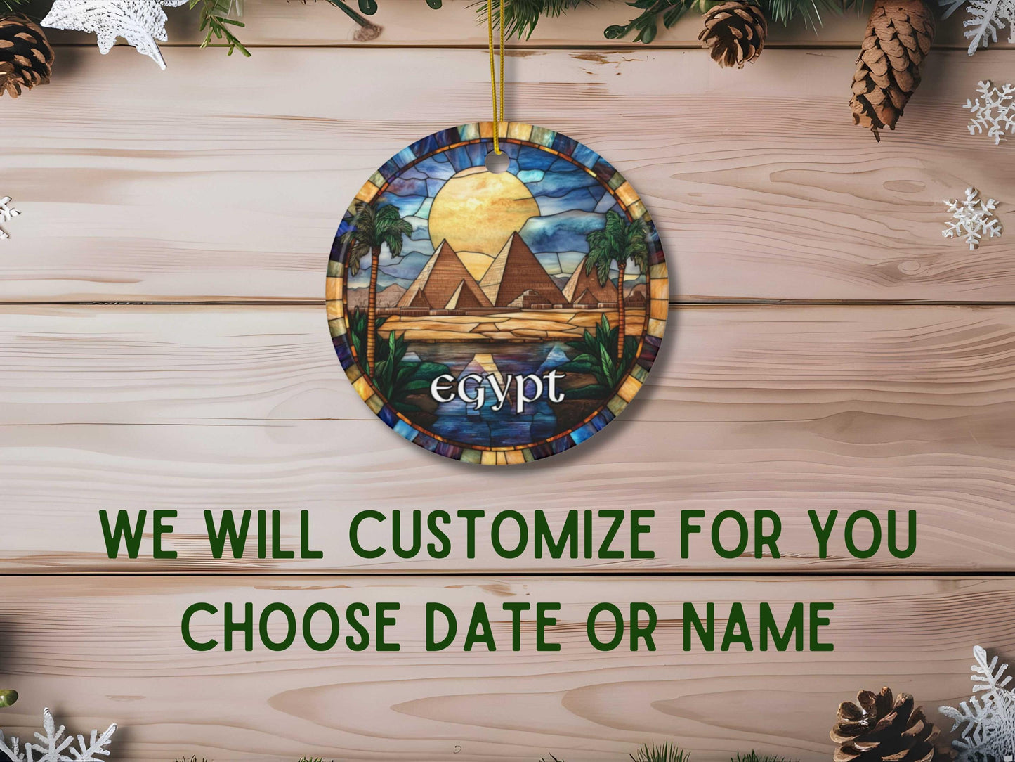 Pyramids of Giza Egypt Stained Glass Style Christmas Ornament