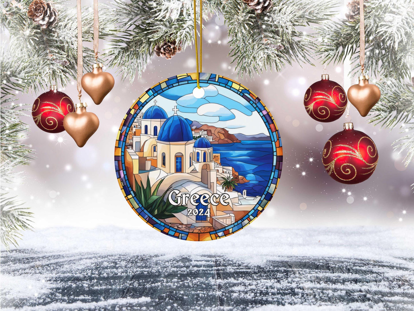 Greece Faux Stained Glass Ornament
