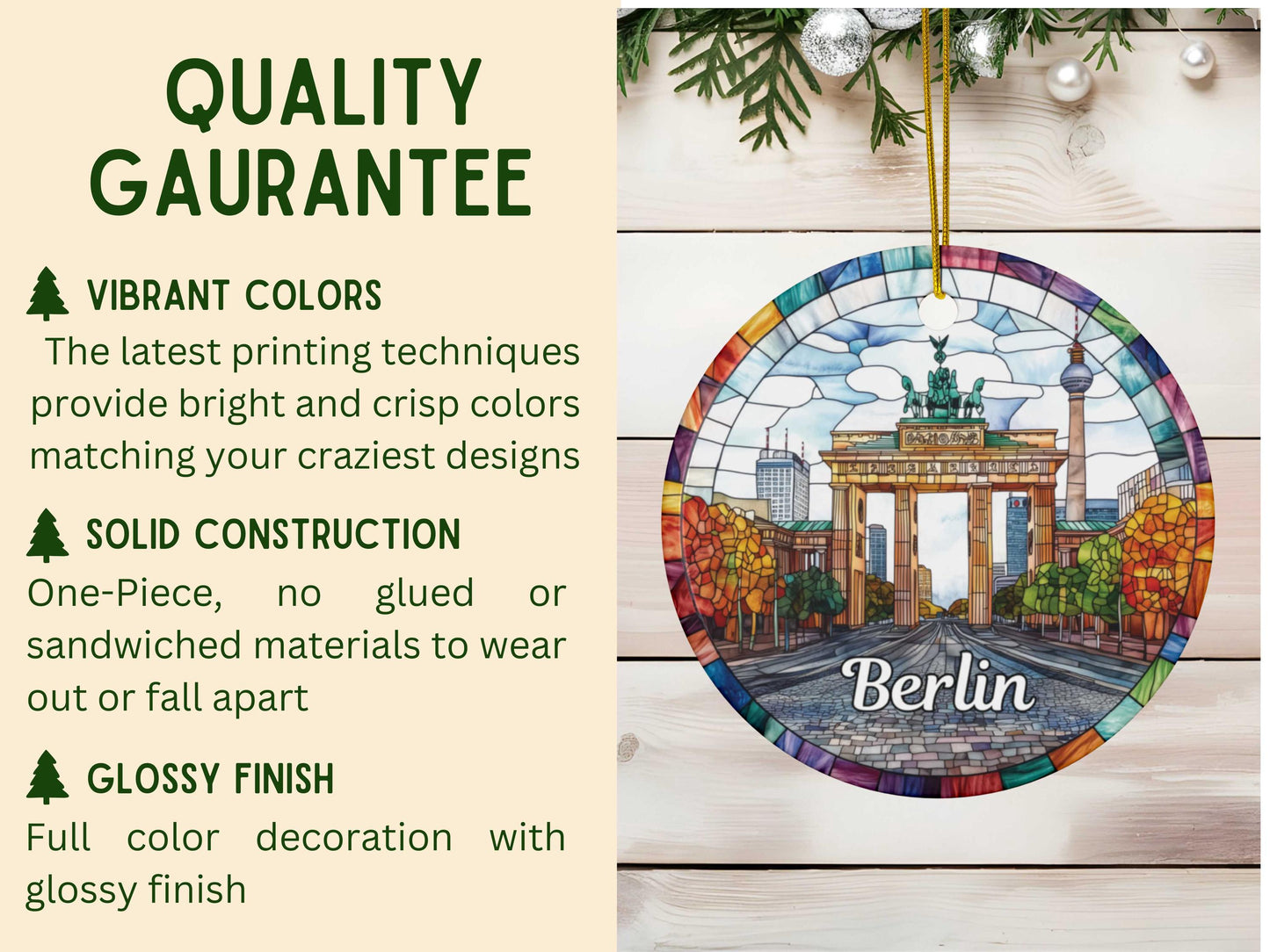 Berlin Germany Stained Glass Style Ornament