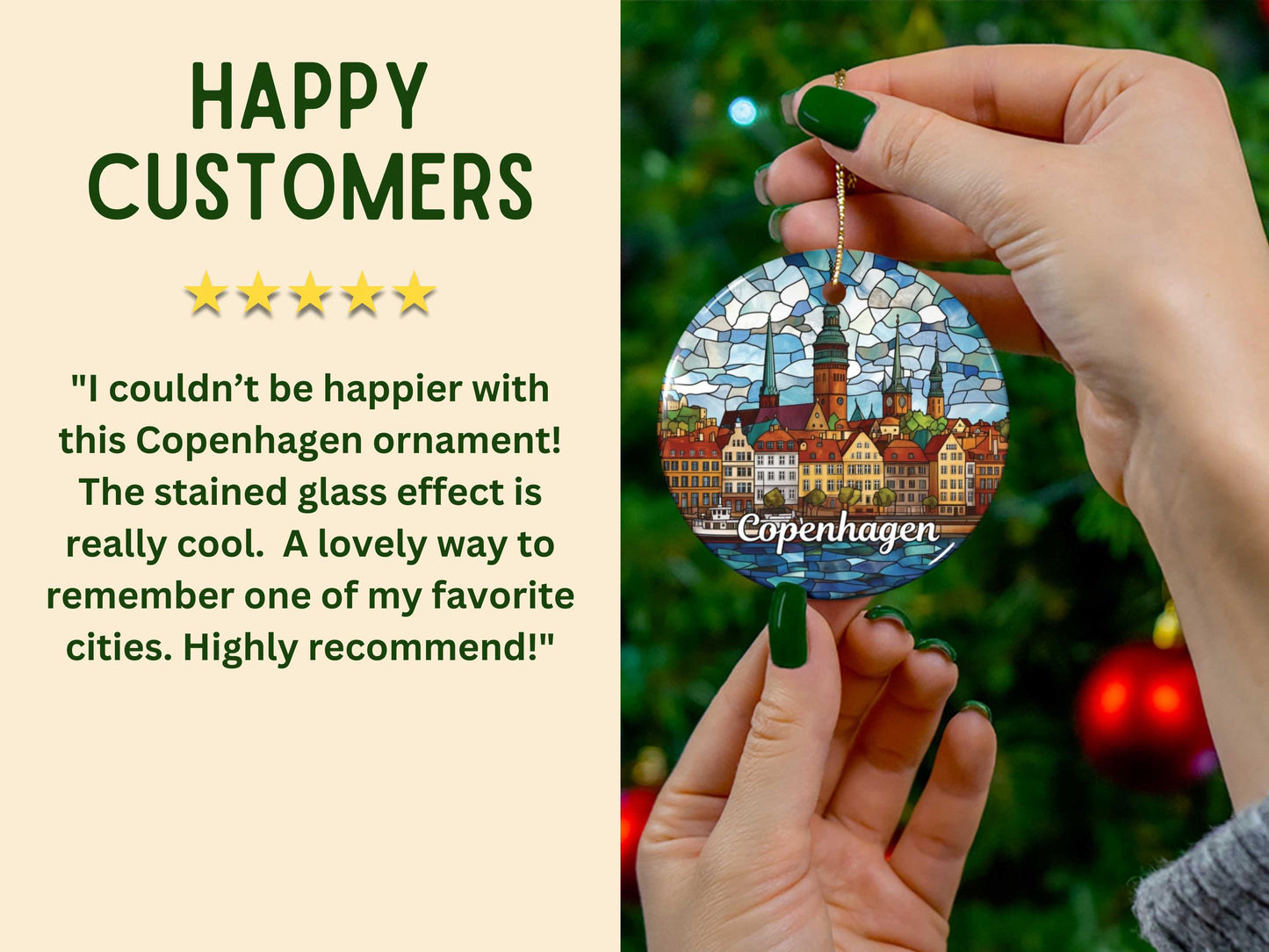 Copenhagen Denmark Stained Glass Style Ornament
