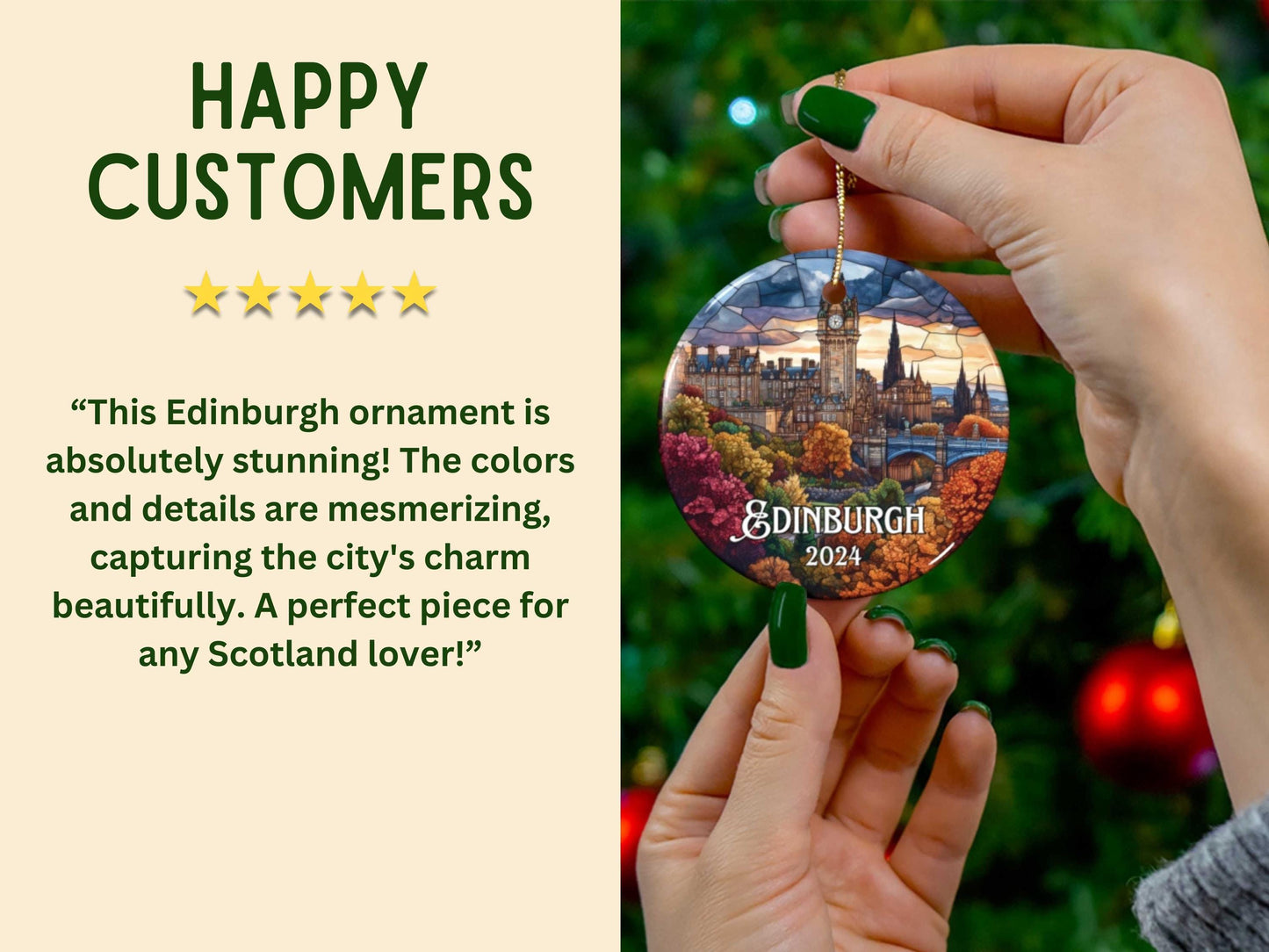 Edinburgh Scotland Faux Stained Glass Style Ornament
