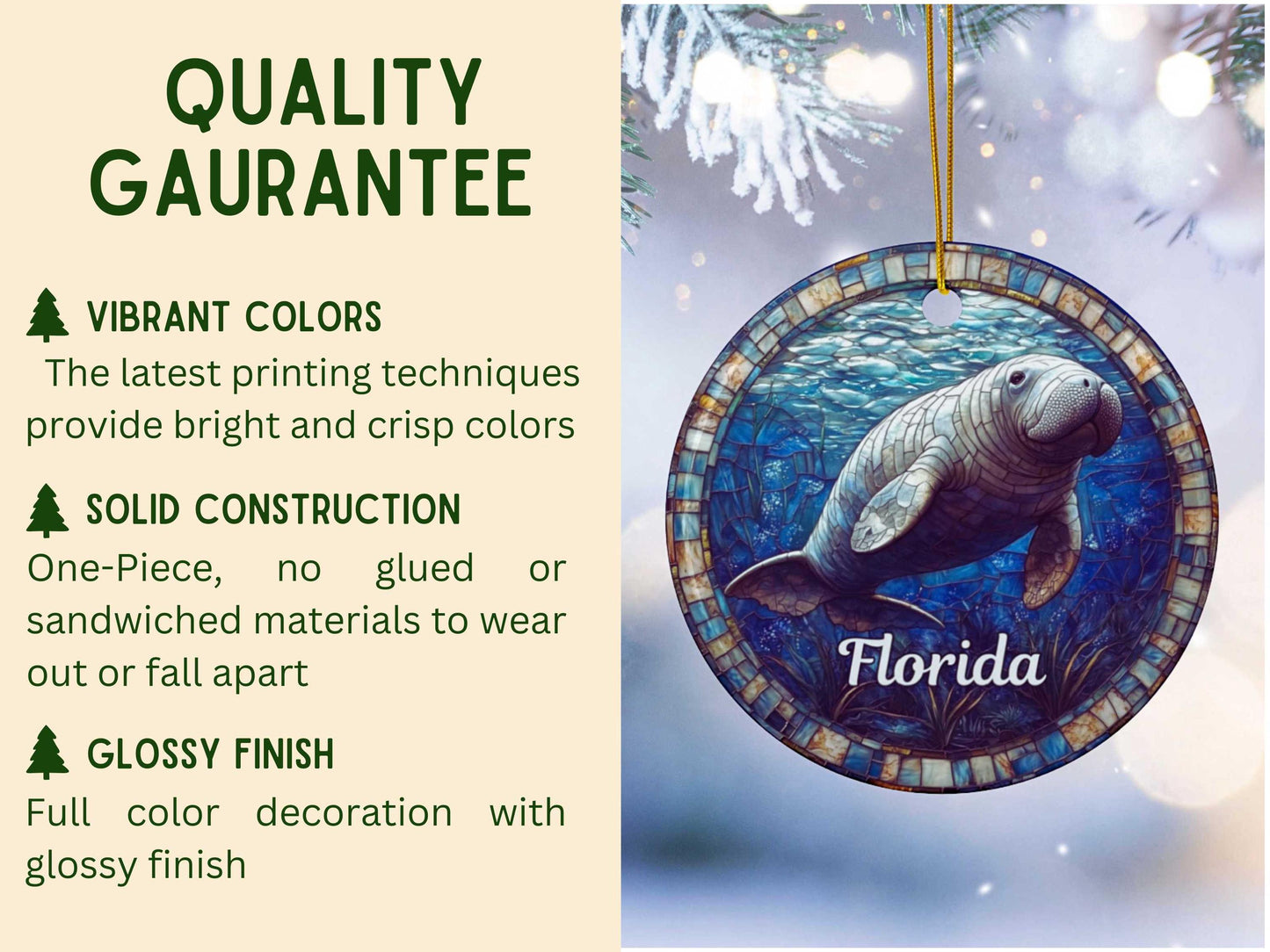 Florida Manatee Faux Stained Glass Ornament