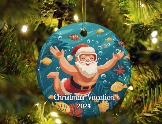 Snorkeling Santa Personalized Christmas Ornament