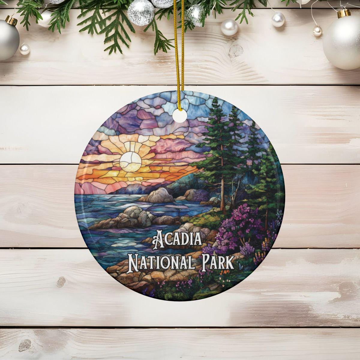 Acadia National Park Faux Stained Glass Ornament