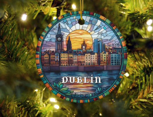 Dublin Ireland Faux Stained Glass Ornament