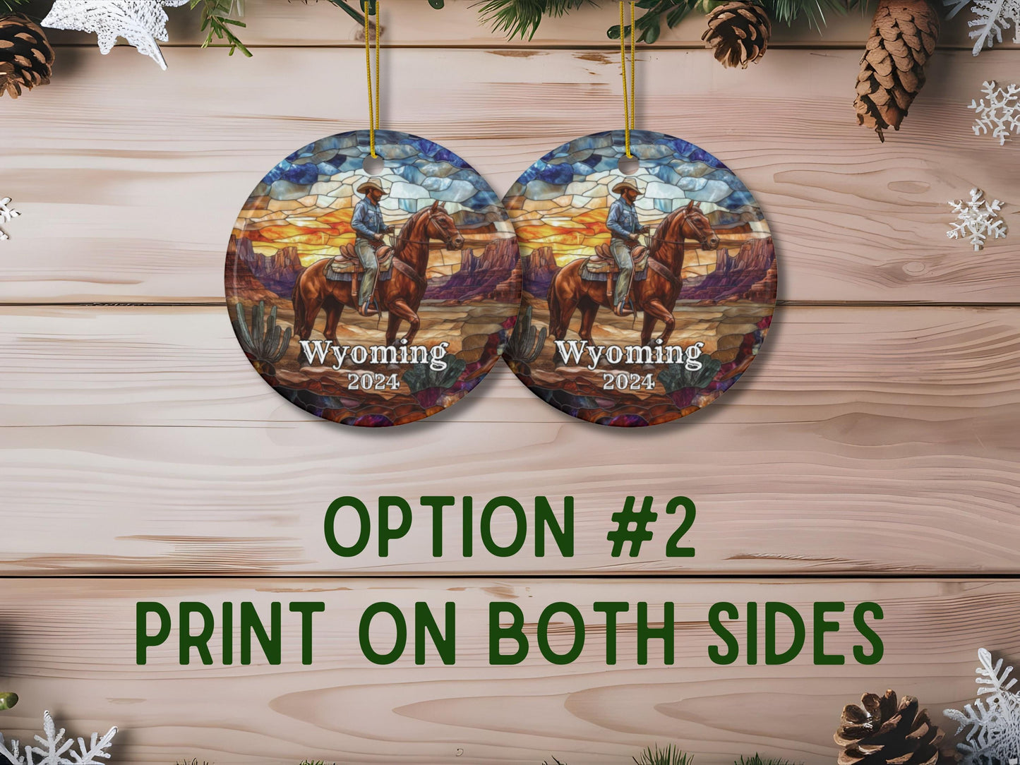 Wyoming Cowboy Stained Glass Style Christmas Ornament