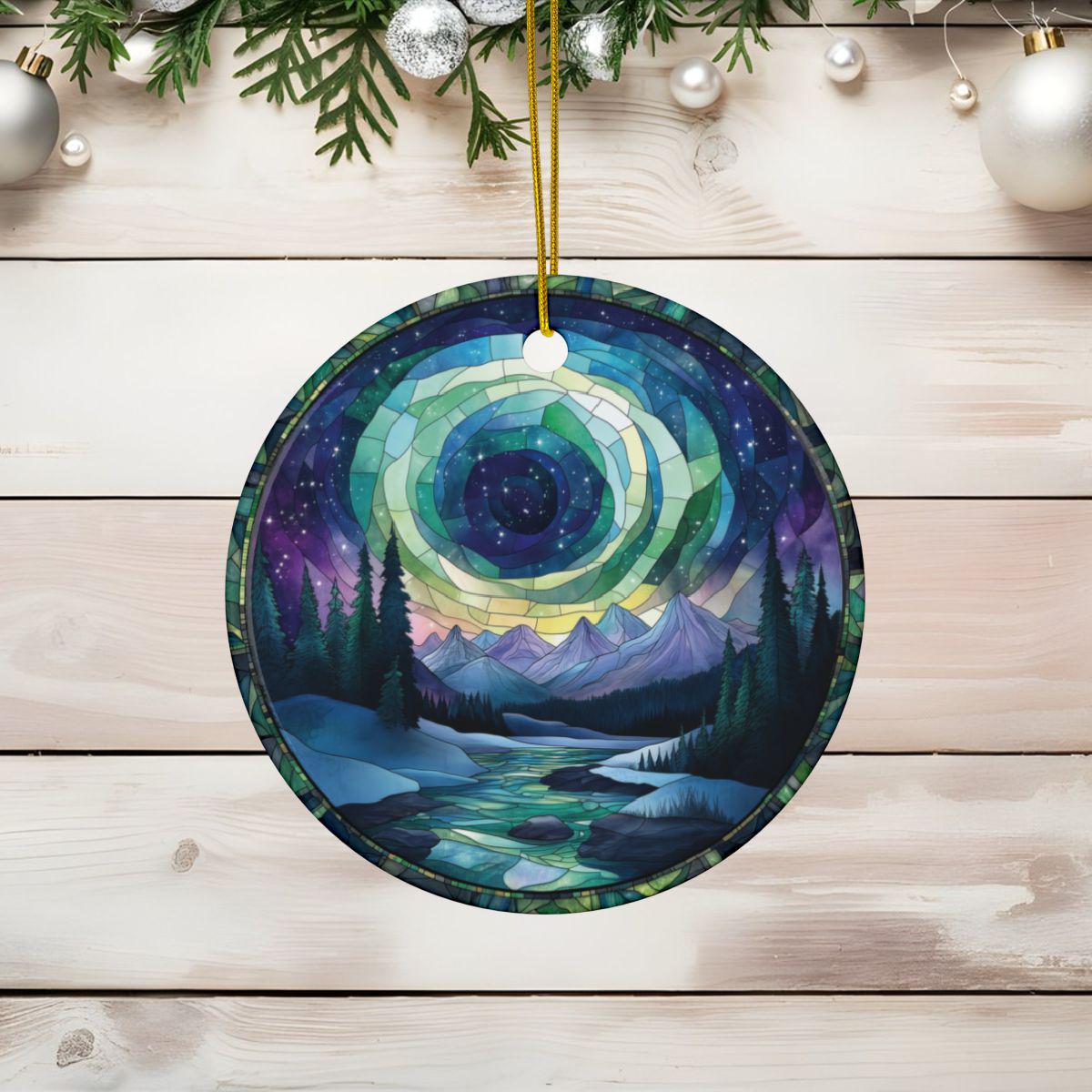 Northern Lights Stained Glass Style Christmas Ornament