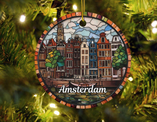 Amsterdam Denmark Faux Stained Glass Style Ornament