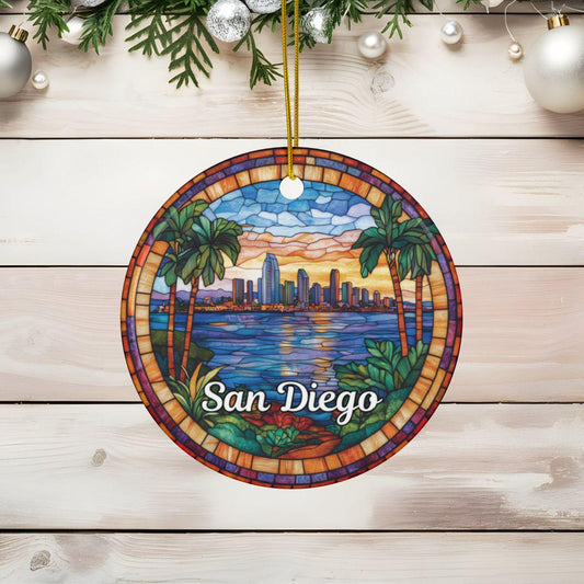 San Diego Stained Glass Style Ornament