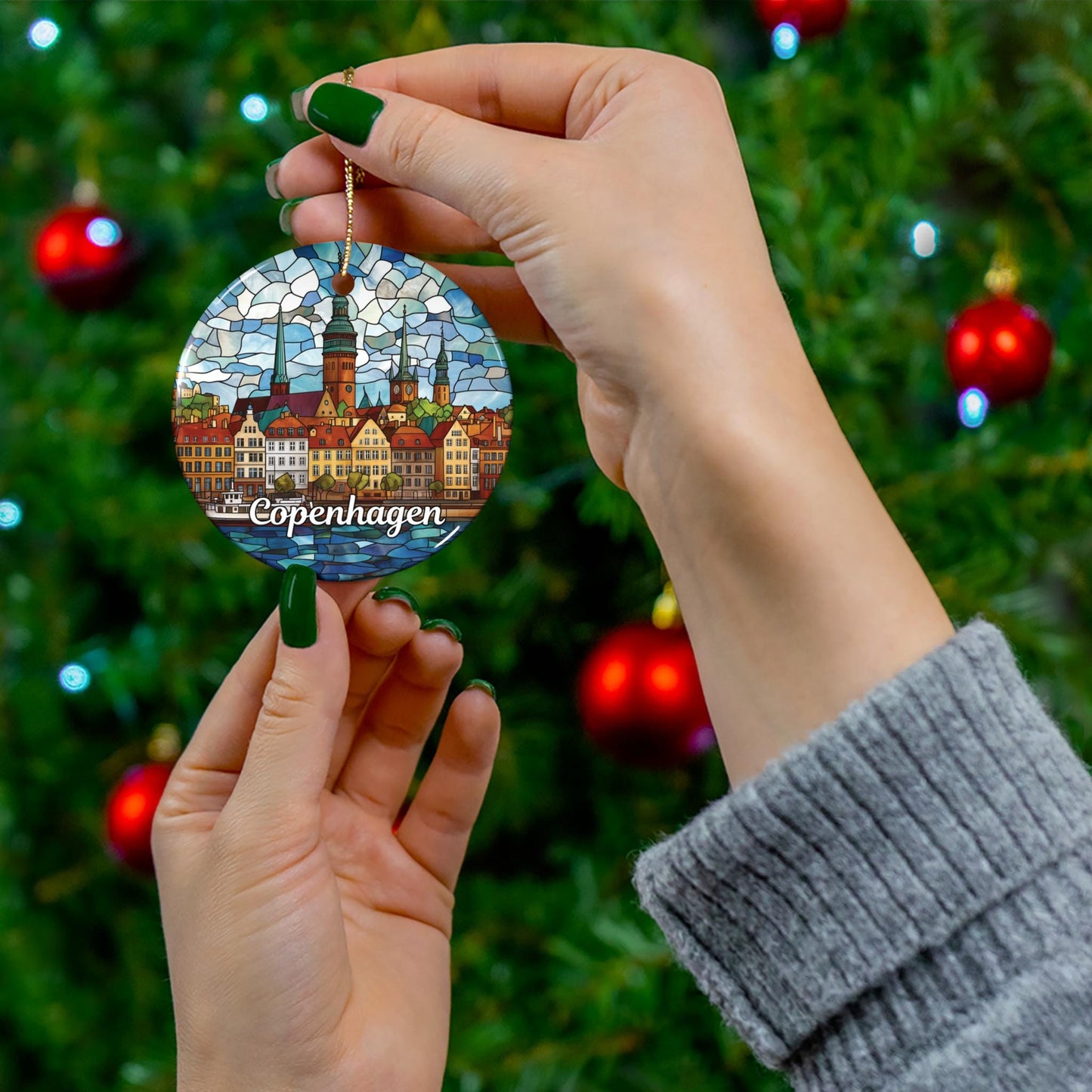 Copenhagen Denmark Stained Glass Style Ornament