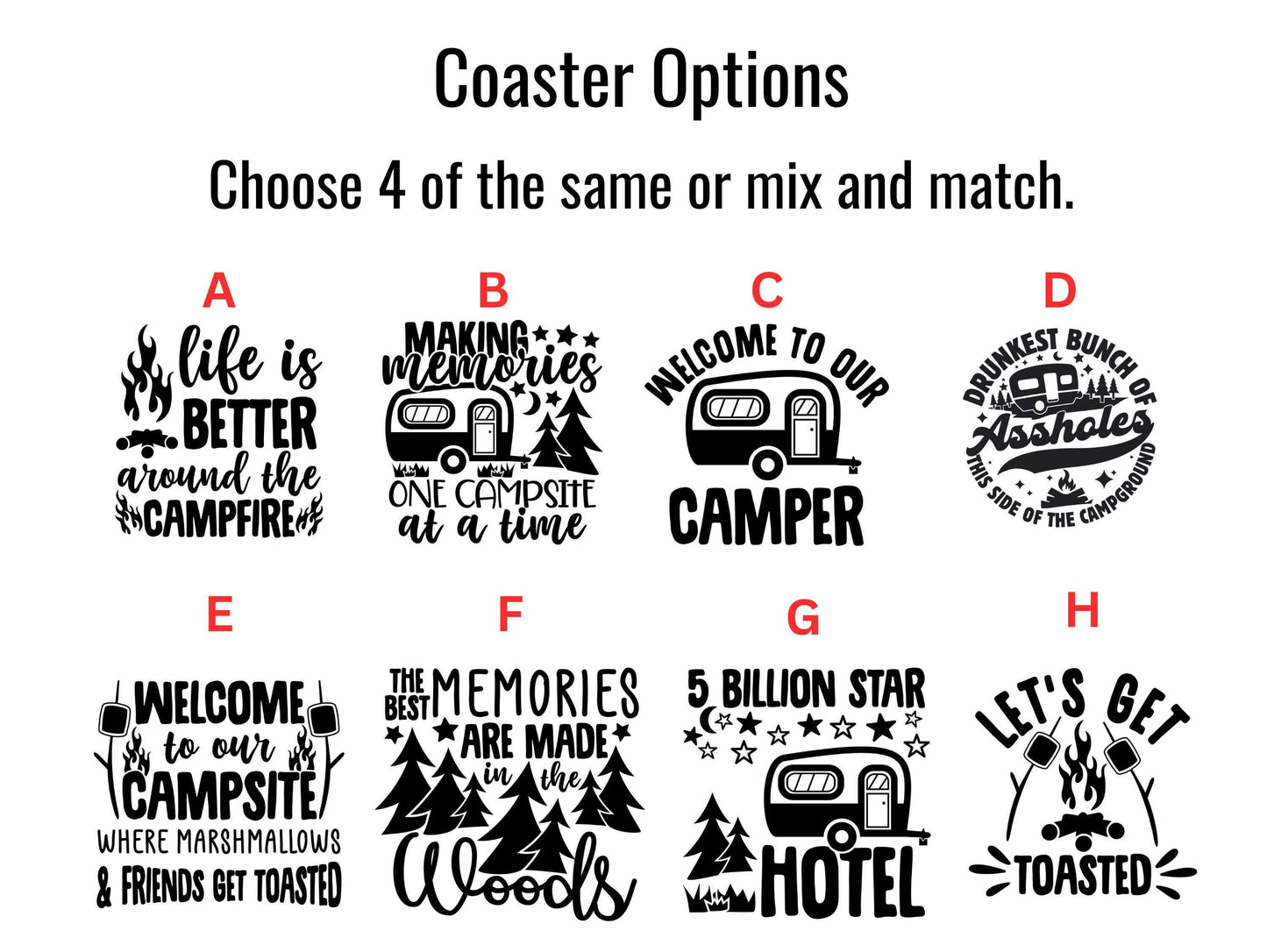 RV Camping Coasters - Set of 4 Cork Drink Coasters