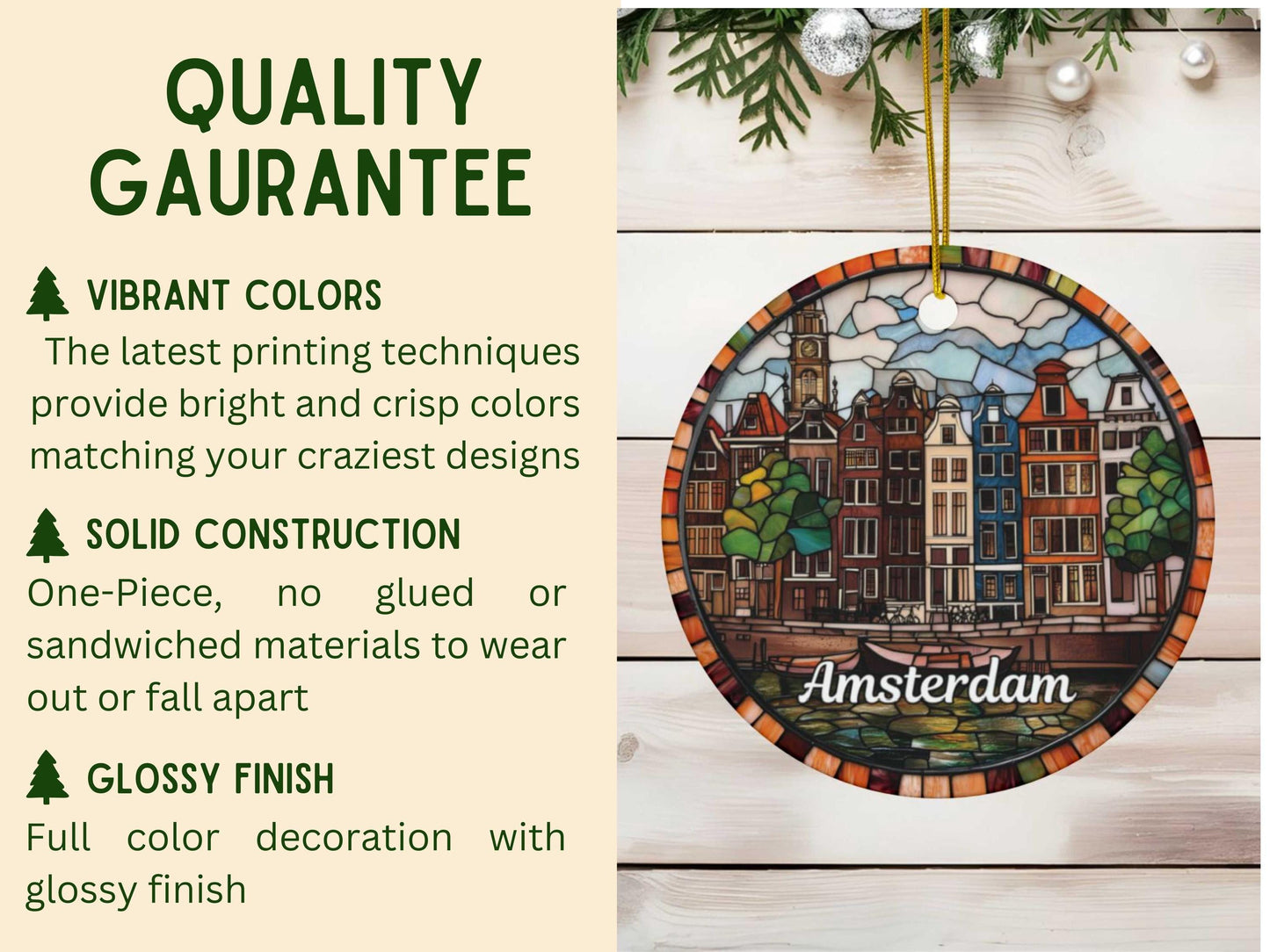 Amsterdam Denmark Faux Stained Glass Style Ornament