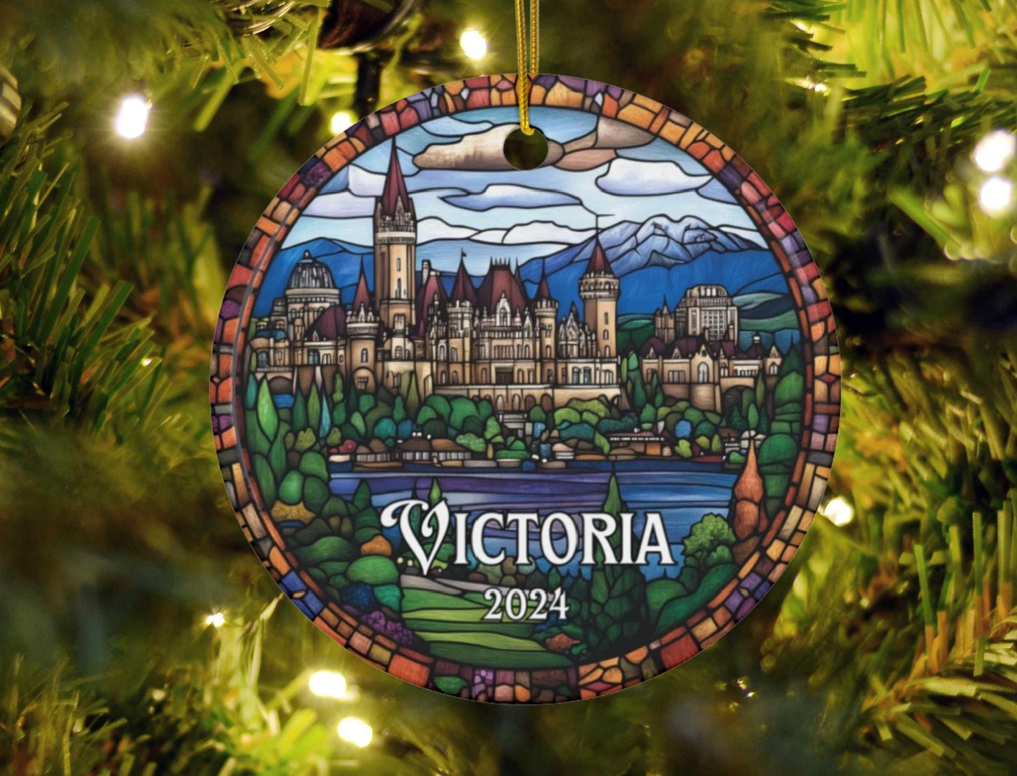 Victoria British Columbia Illustrated Stained Glass Ornament