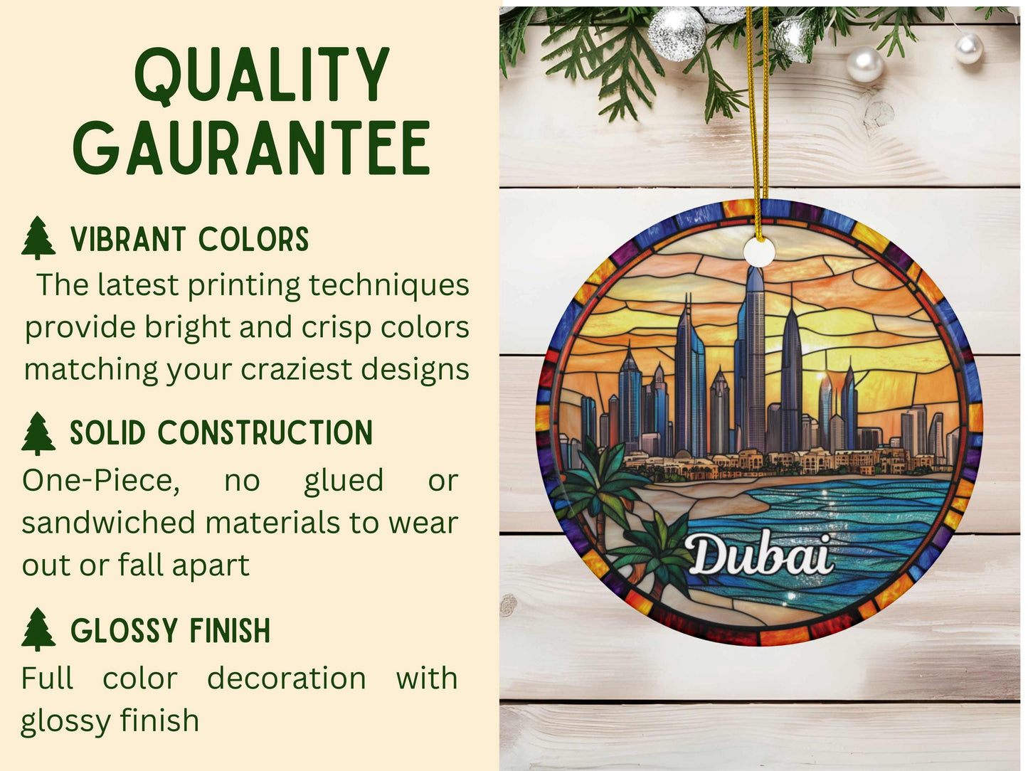 Dubai Skyline Stained Glass Style Ornament