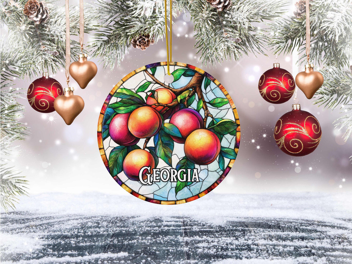 Georgia Peach Faux Stained Glass Ornament