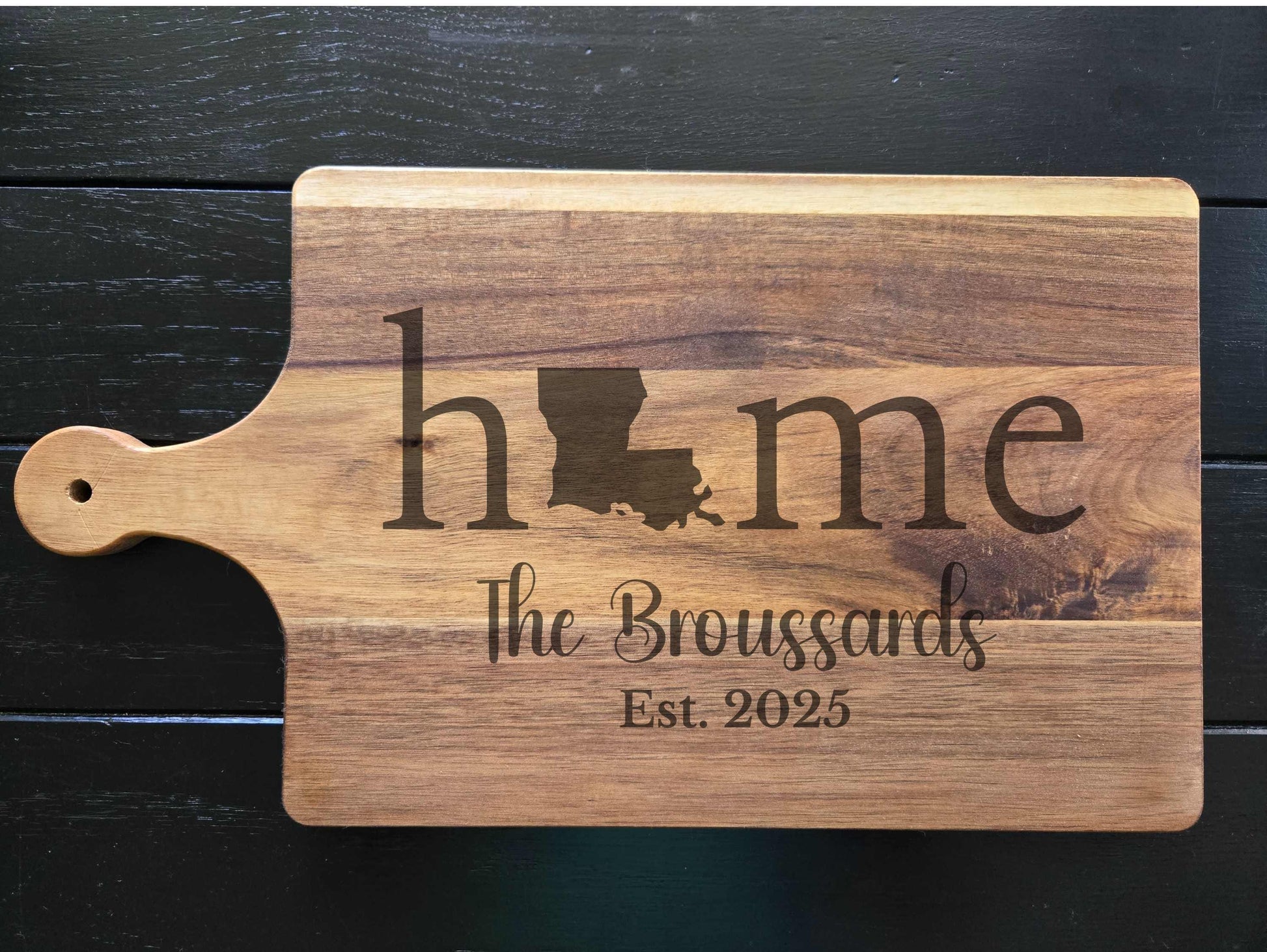 Engraved Louisiana State Handle Cutting Board
