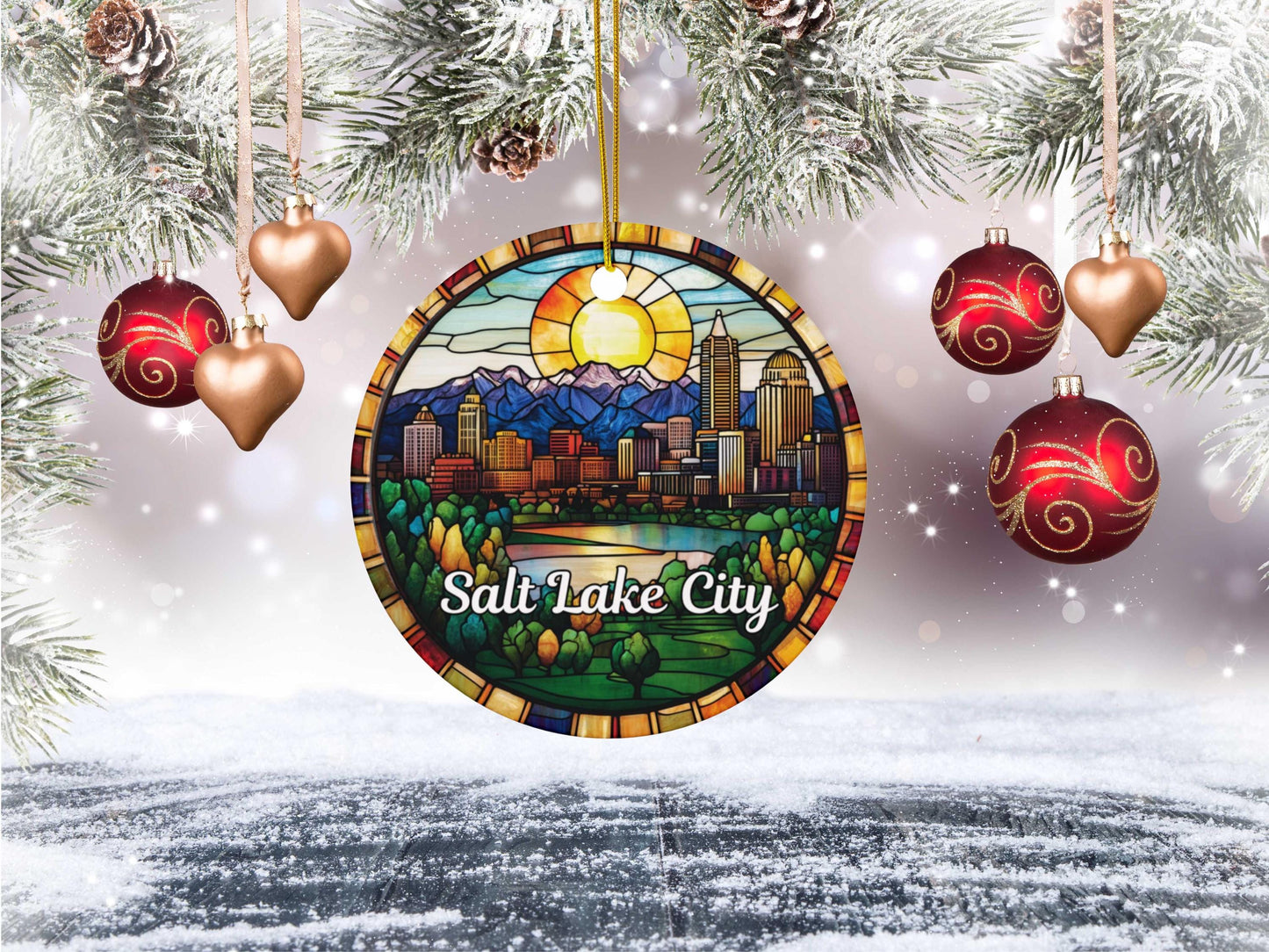 Salt Lake City Faux Stained Glass Ornament