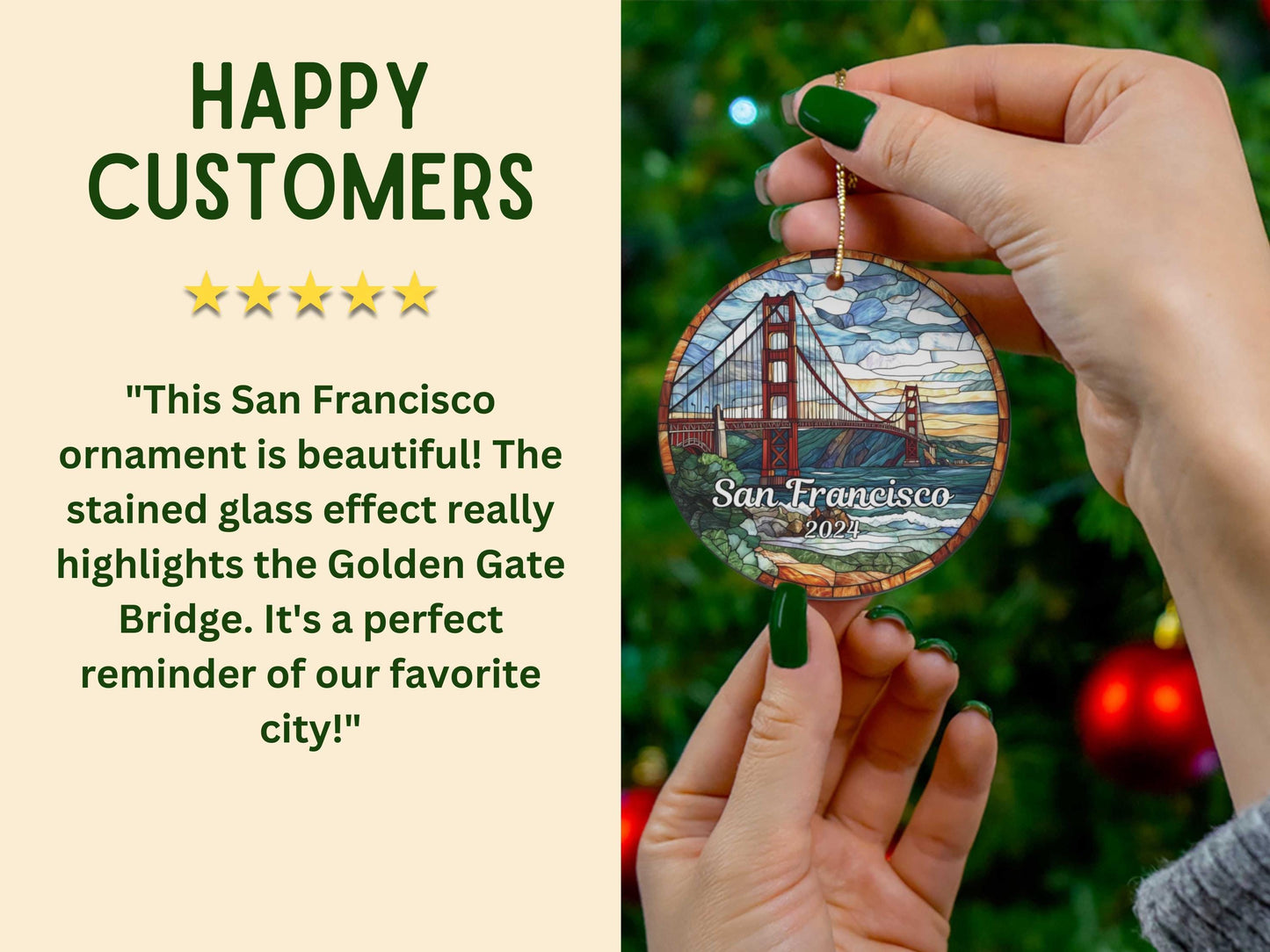 Golden Gate Bridge Stained Glass Style Ornament