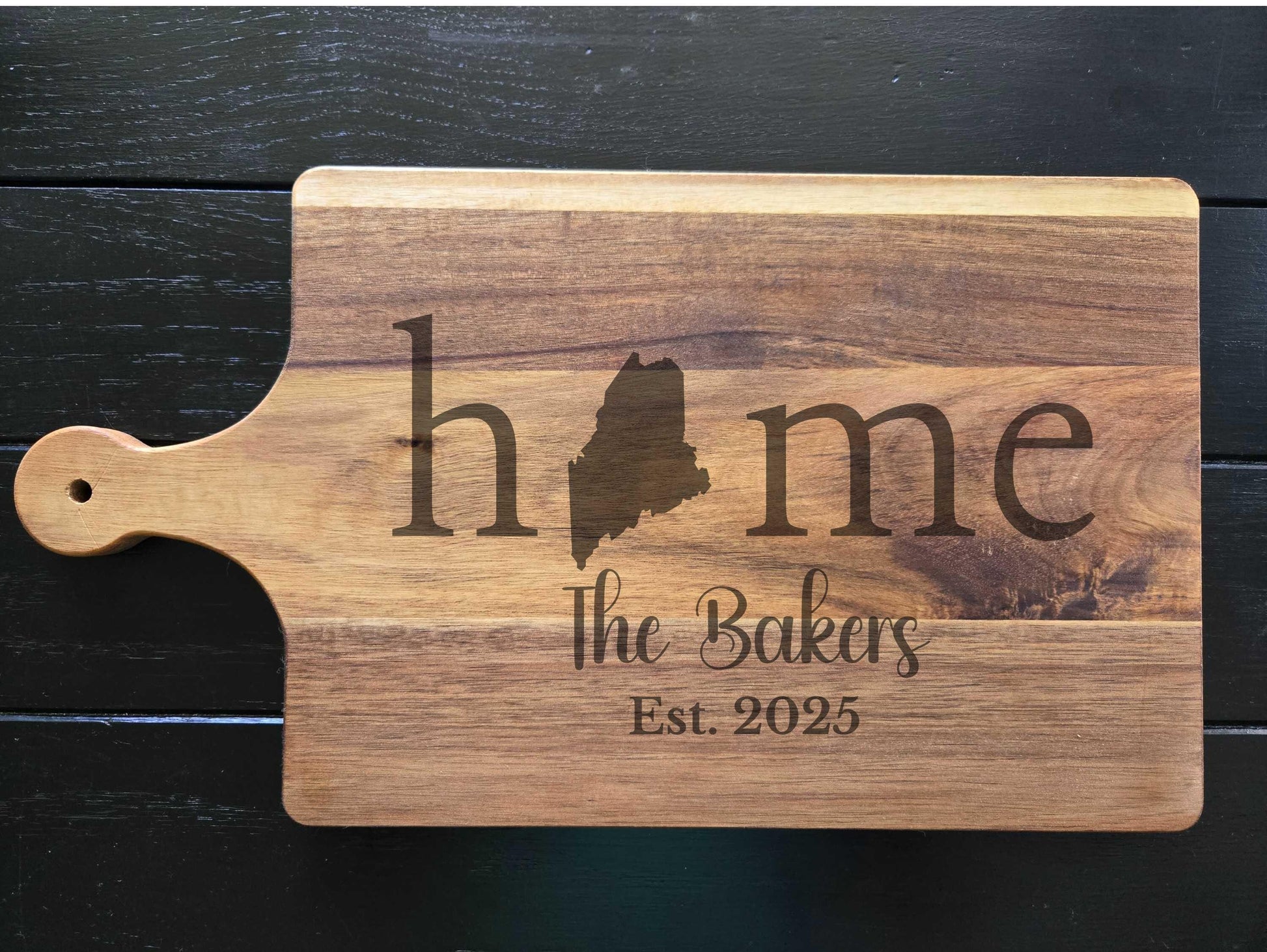 Engraved Maine Home Acacia Cutting Board