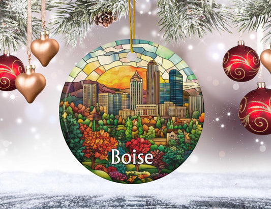 Boise Idaho Stained Glass Style Ornament