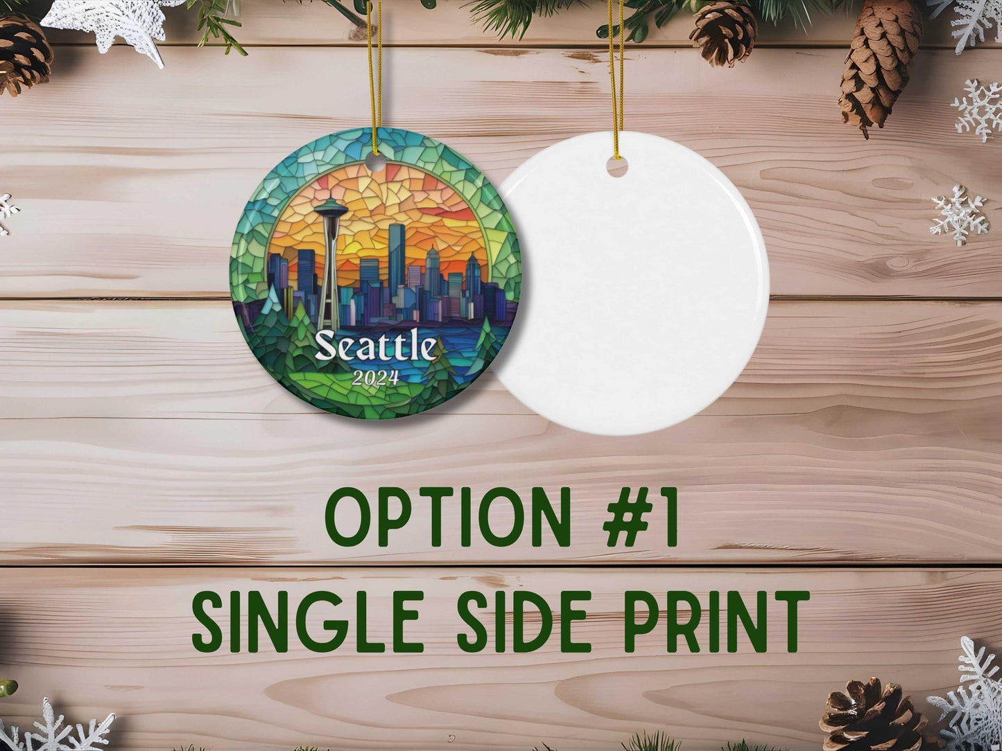 Seattle Skyline Faux Stained Glass Ornament