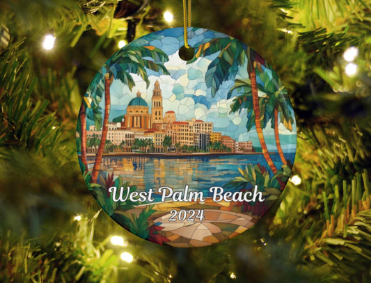 West Palm Beach Florida Stained Glass Style Christmas Ornament