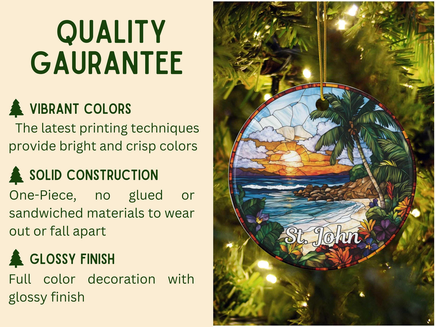 St John US Virgin Islands Faux Stained Glass Ornament