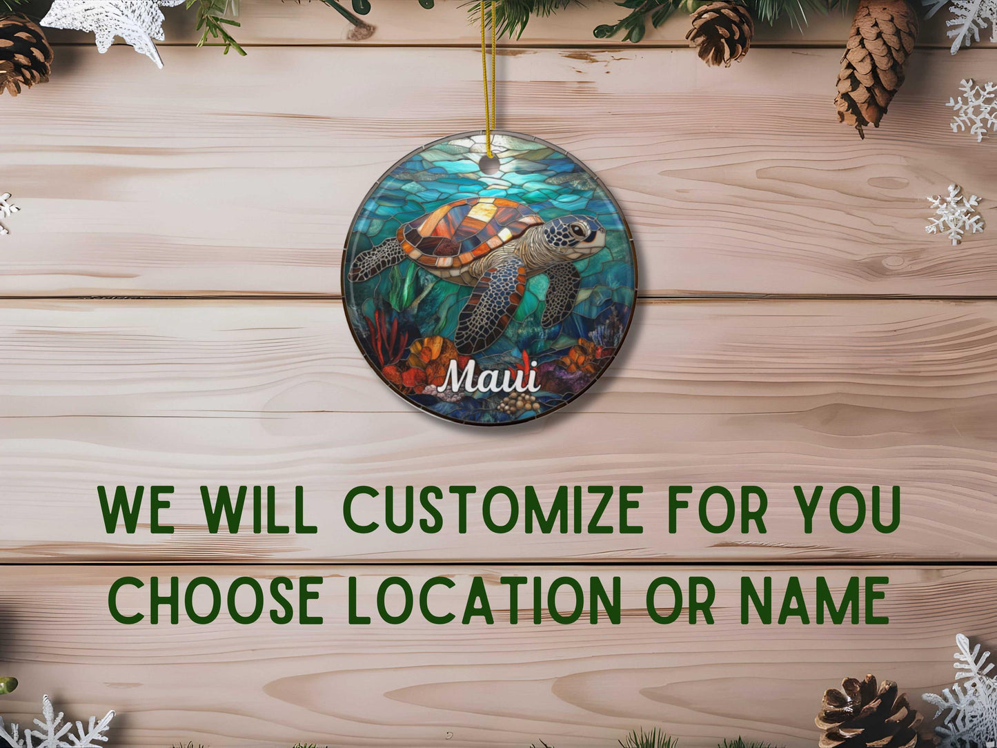 Hawaiian Sea Turtle Faux Stained Glass Ornament