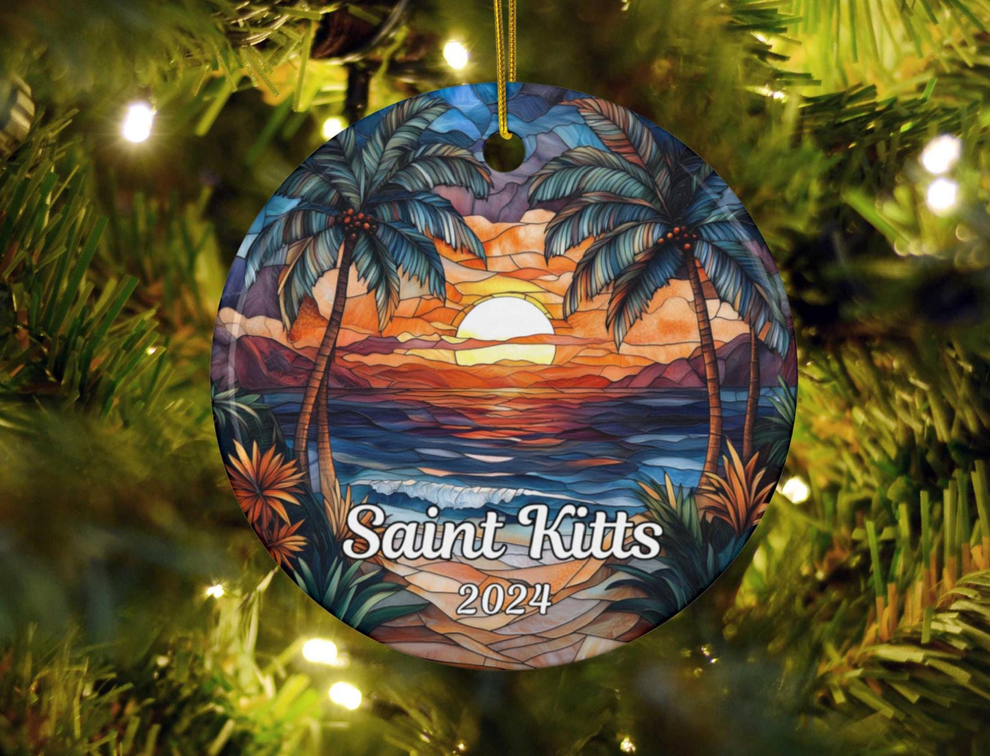 Saint Kitts Stained Glass Style Ornament