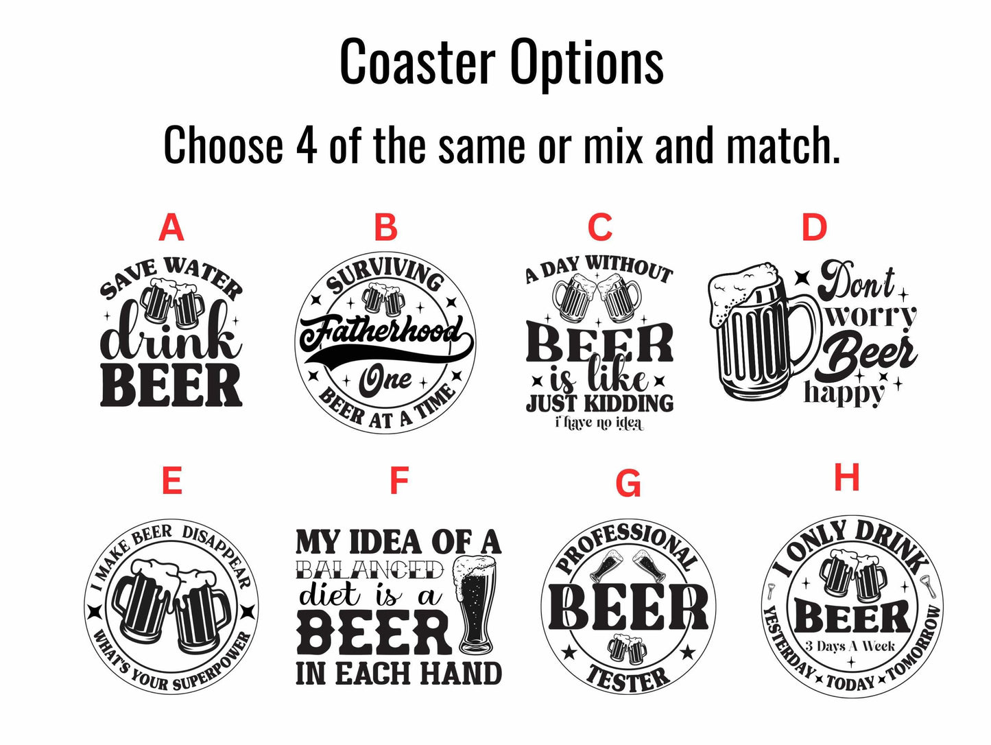 Set of 4 Beer Drinking Coasters