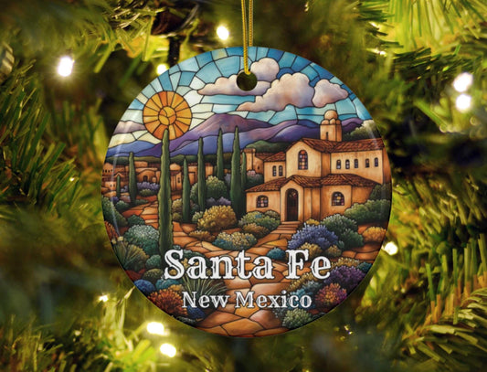 Santa Fe New Mexico Faux Stained Glass Ornament
