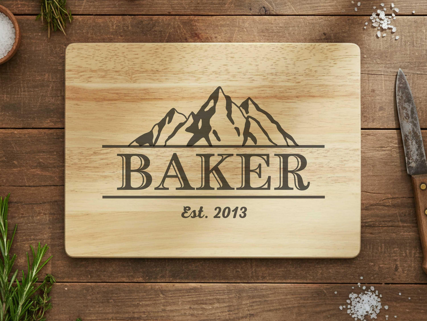 Engraved Mountain Cutting Board Personalized With Family Name