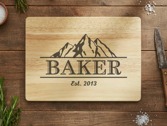 Engraved Mountain Cutting Board Personalized With Family Name