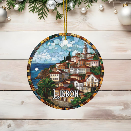 Lisbon Portugal Faux Stained Glass Ornament
