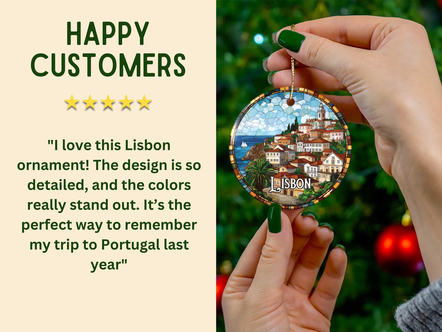 Lisbon Portugal Faux Stained Glass Ornament