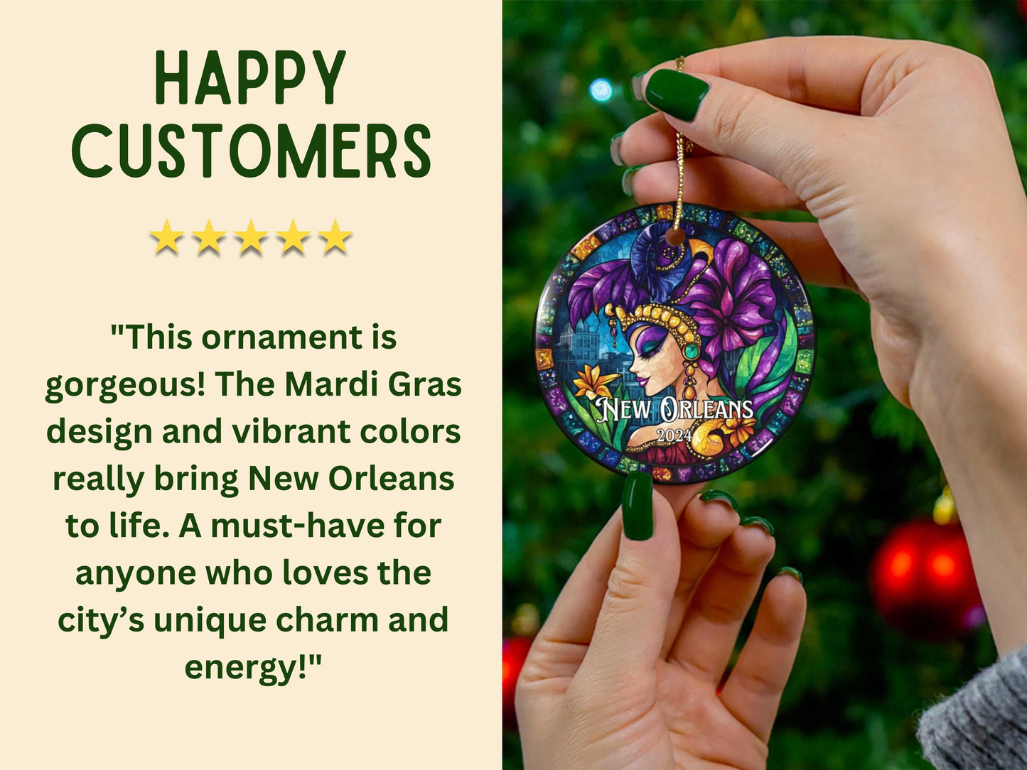 New Orleans Mardi Gras Faux Stained Glass Ornament