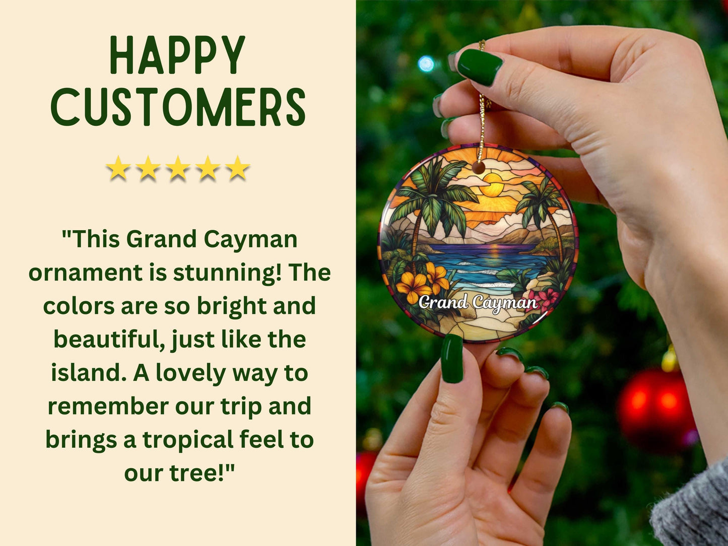 Grand Cayman Stained Glass Style Ornament