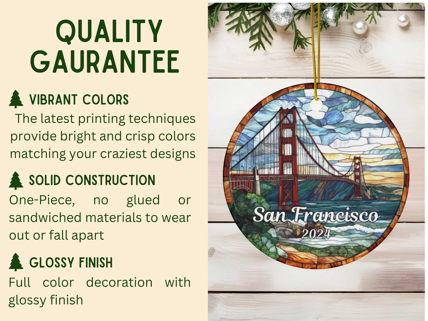 Golden Gate Bridge Stained Glass Style Ornament