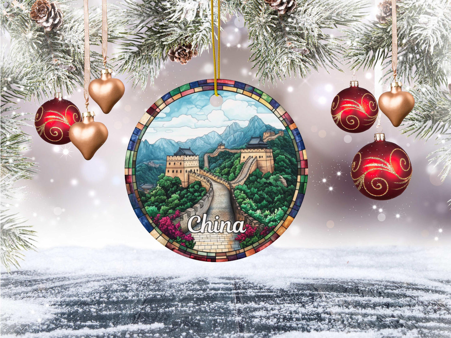 Great Wall of China Stained Glass Style Ornament