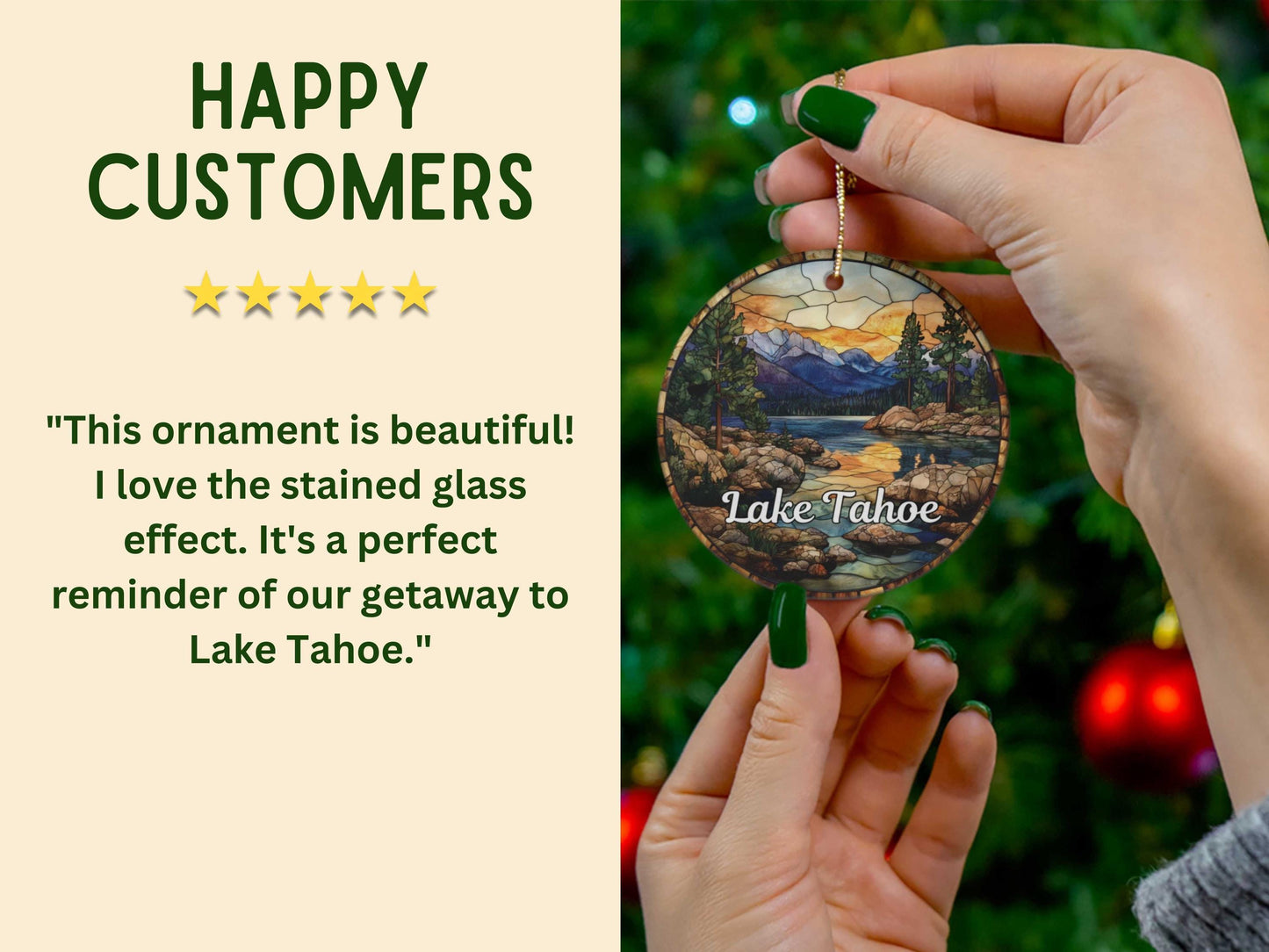 Lake Tahoe Stained Glass Style Ornament