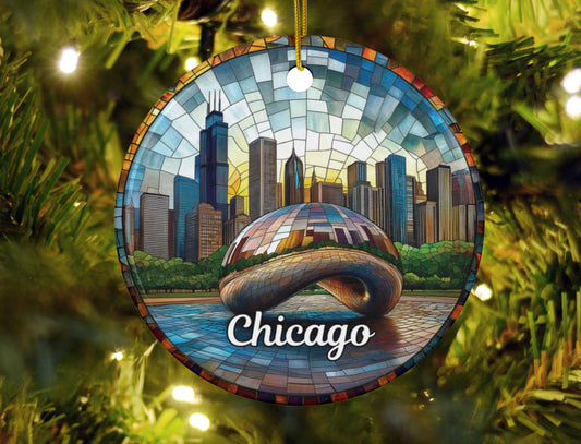 Chicago Stained Glass Style Ornament