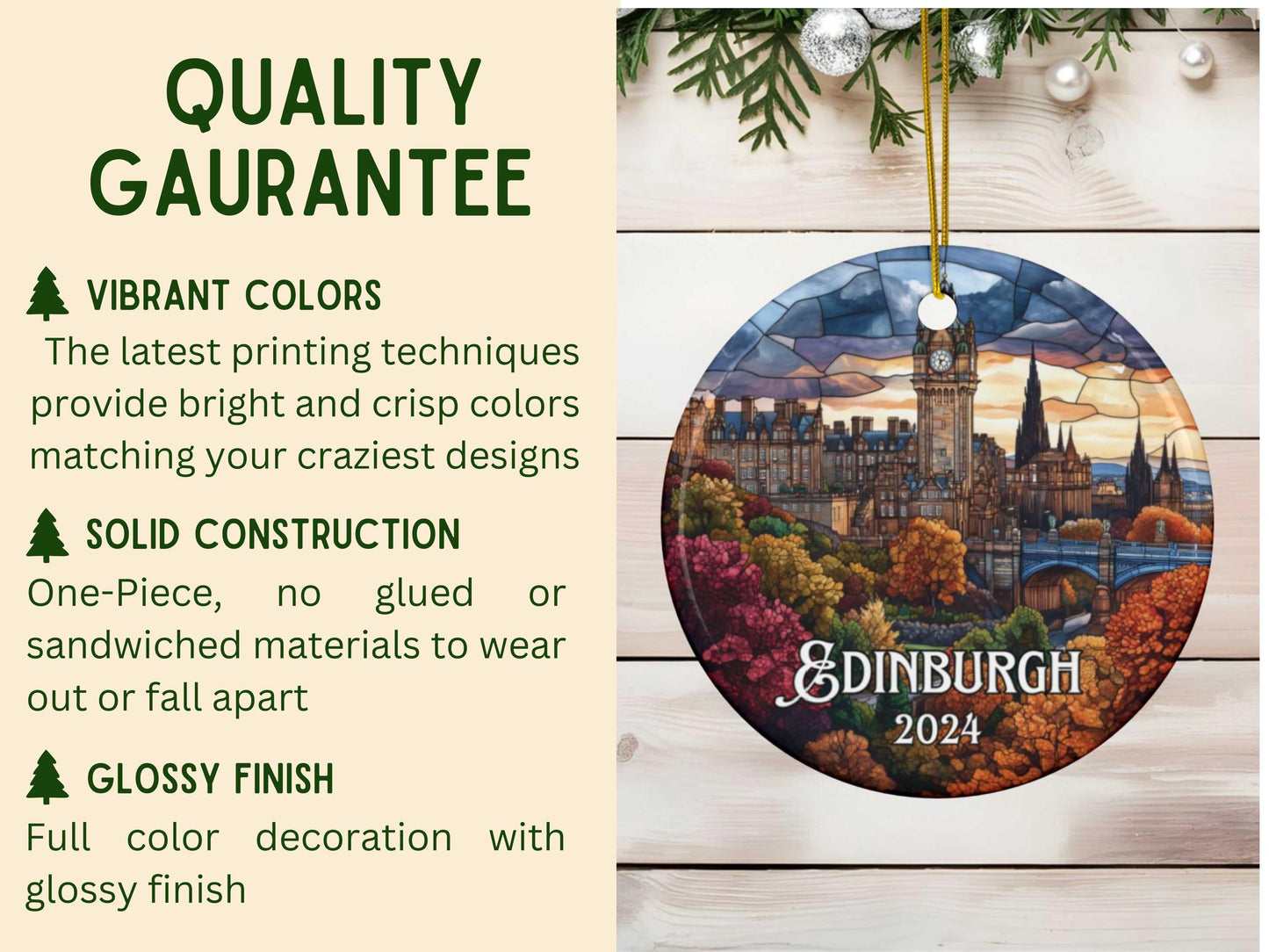 Edinburgh Scotland Faux Stained Glass Style Ornament