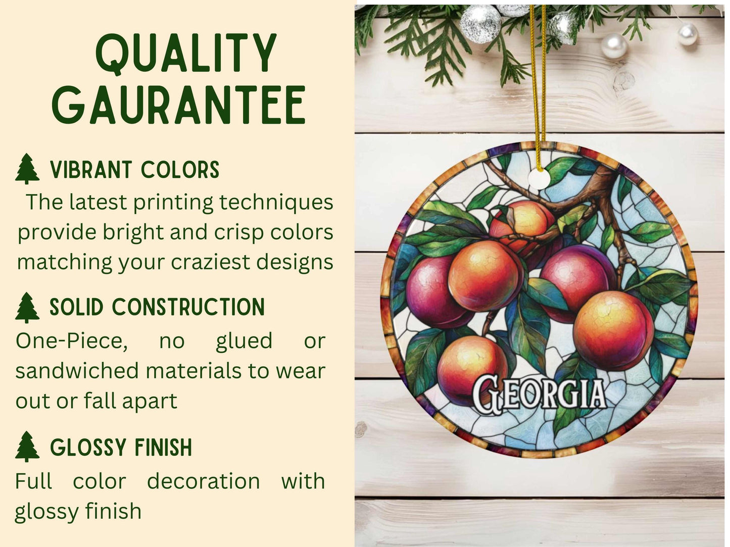 Georgia Peach Faux Stained Glass Ornament