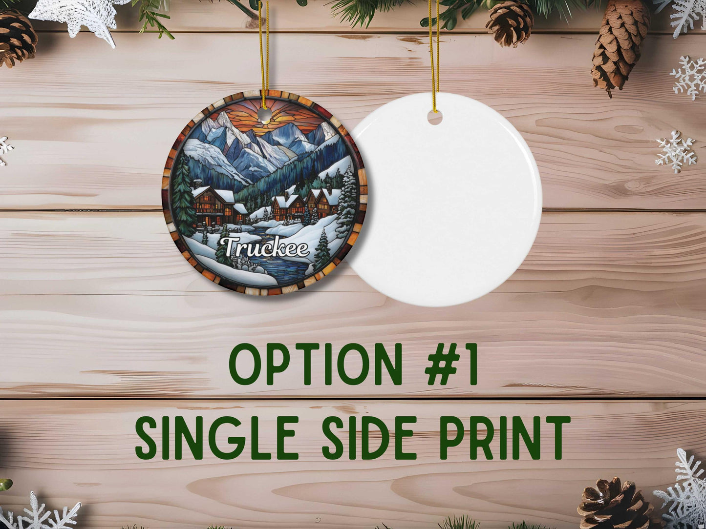 Truckee California Stained Glass Style Christmas Ornament