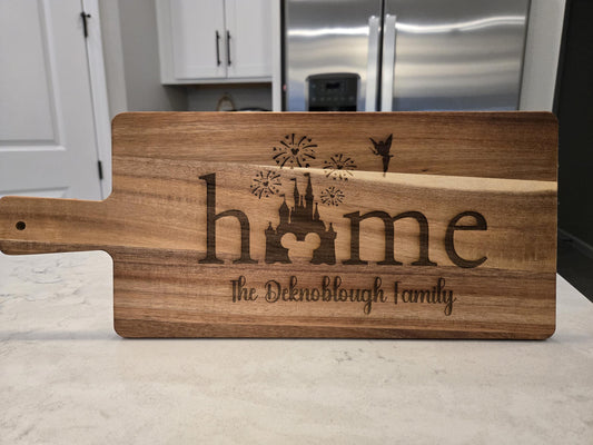 Personalized Disney Castle Acacia Wood Charcuterie or Cutting Board