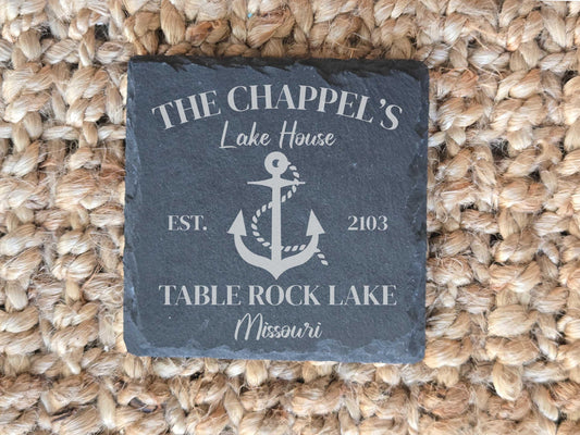 Engraved Lake House Stone Coasters