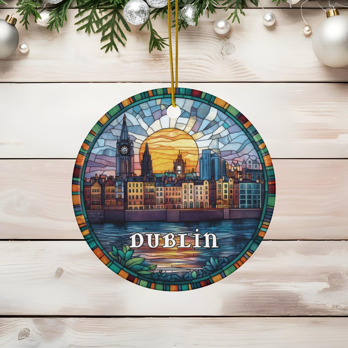 Dublin Ireland Faux Stained Glass Ornament