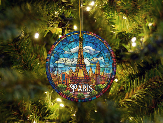 Paris Eiffel Tower Stained Glass Style Ornament