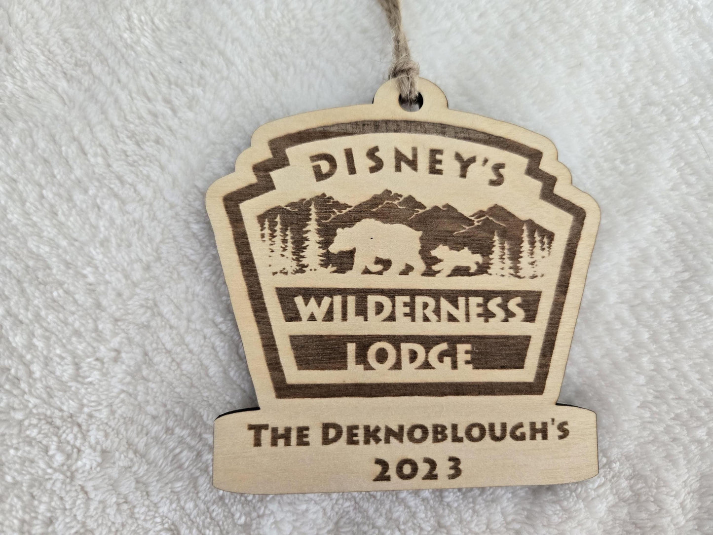 Wilderness Lodge Resort Personalized Wood Ornament