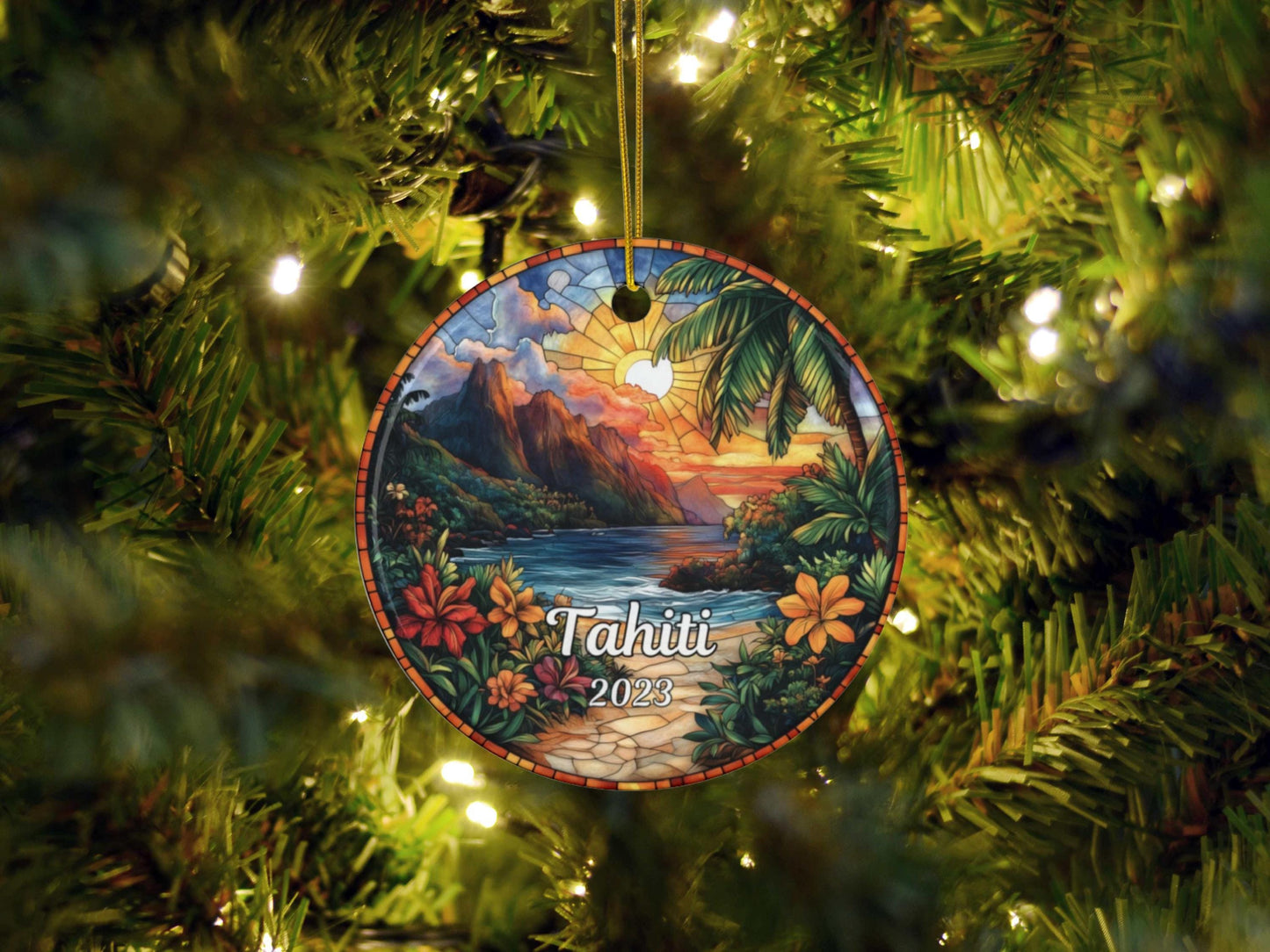 Tahiti Polynesia Faux Stained Glass Ornament